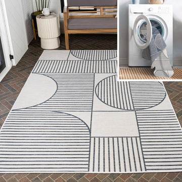 Arielle Mid-Century Modern Geometric Lines Reversible Machine-Washable Indoor/Outdoor Area Rug